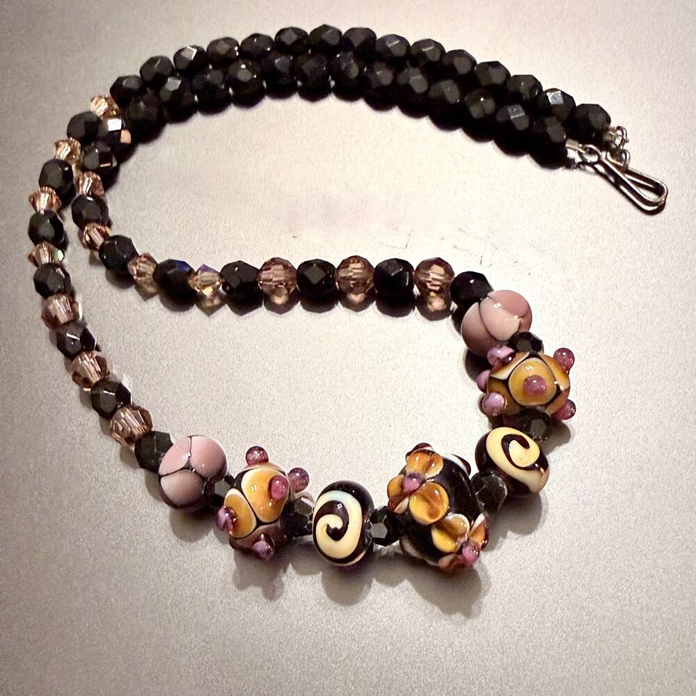 Artisan Lampwork Glass Crystal Beaded Necklace